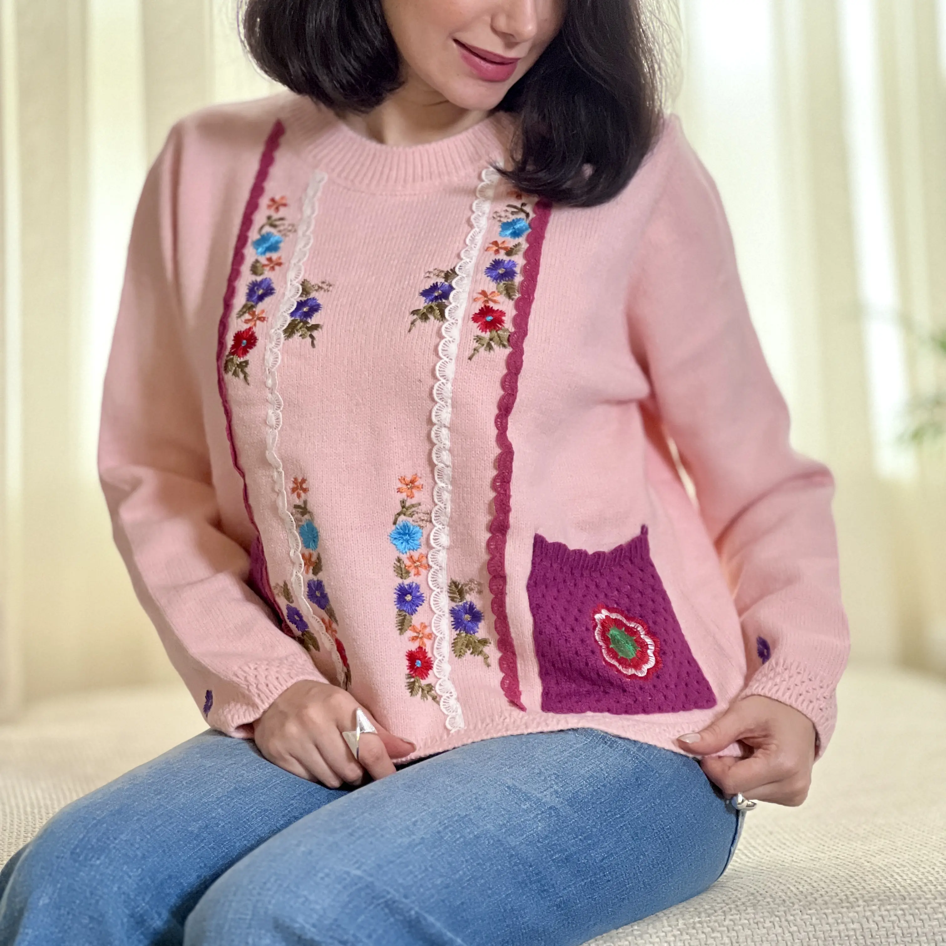 بلوز بافت گلدوزی فلاور