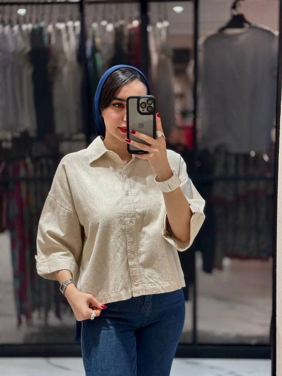 شومیز لینن کراپ پشت دکمه زنانه Colins