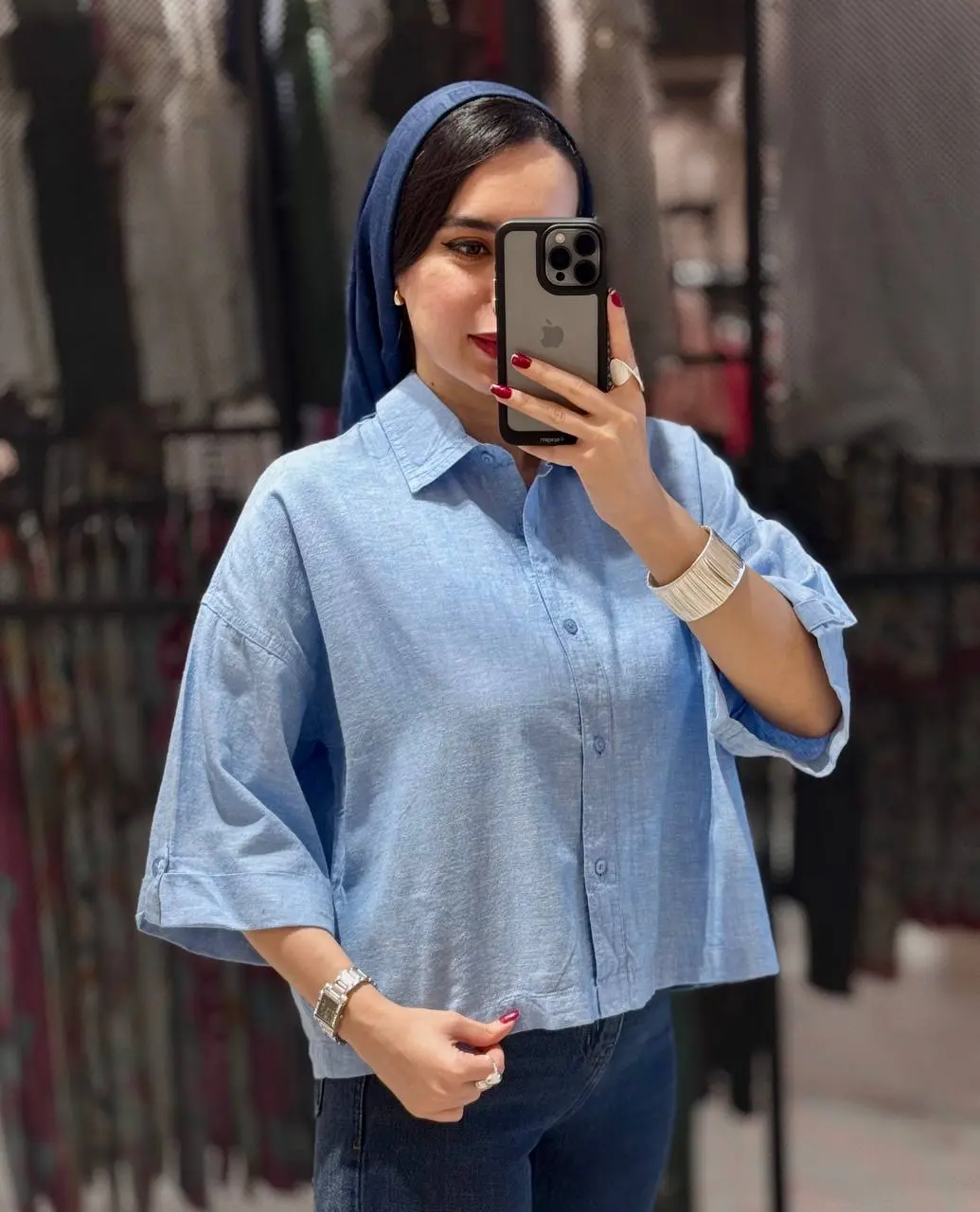 شومیز لینن کراپ پشت دکمه زنانه Colins