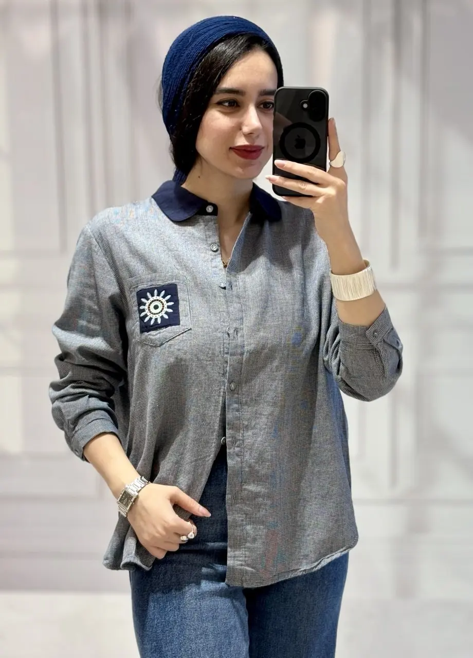 شومیز چهارخونه گلدوزی چشم