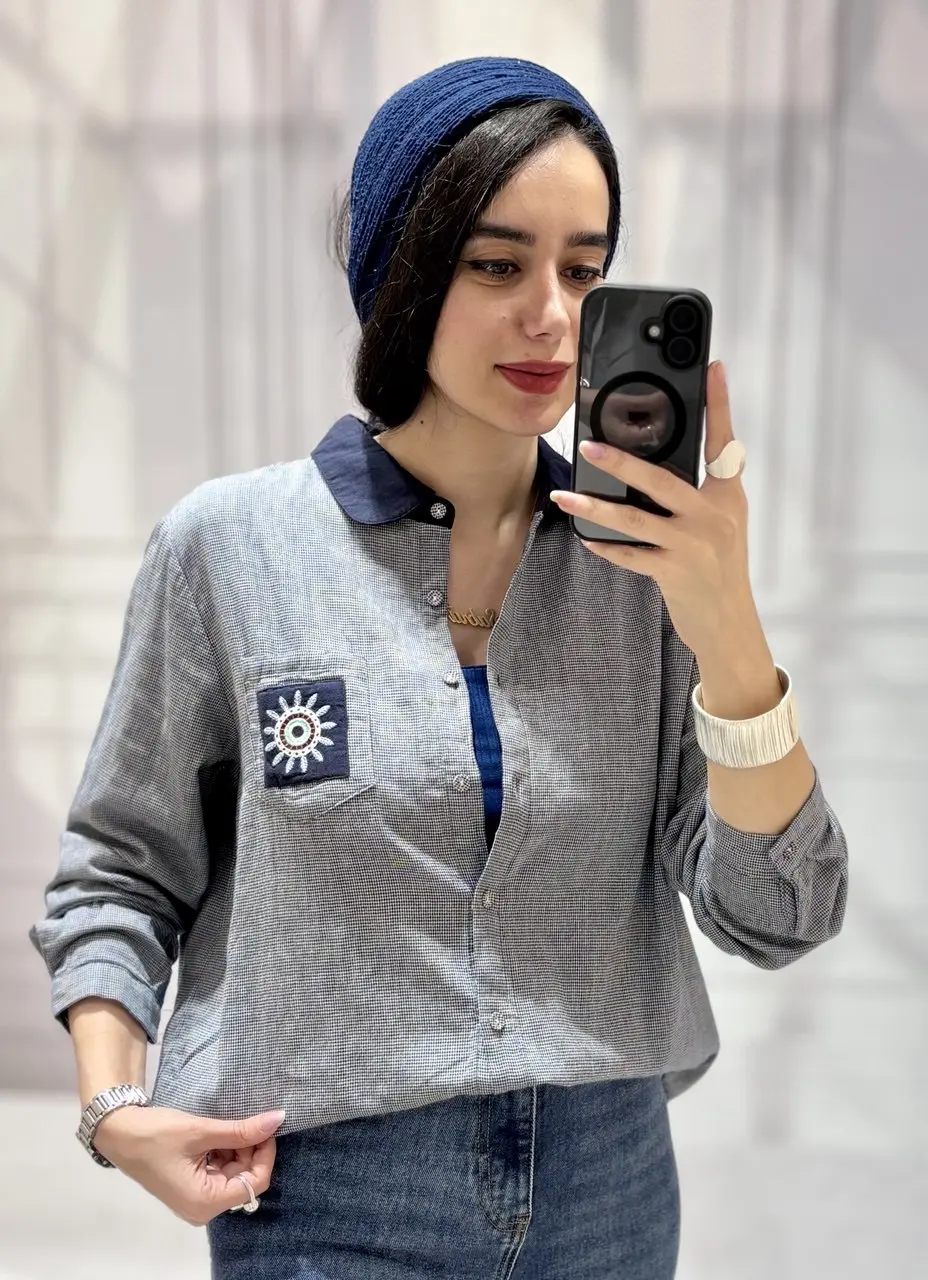 شومیز چهارخونه گلدوزی چشم