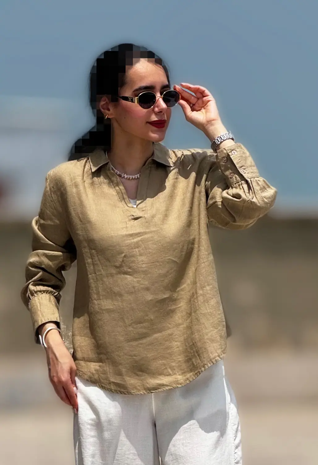 شومیز لینن ایتالیایی جلوبستهCECIL